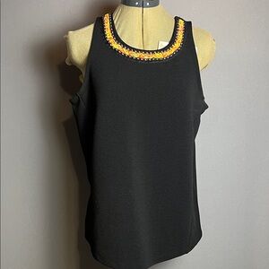 Cupio Black Tank Top with Yellow & Orange Beaded Neckline